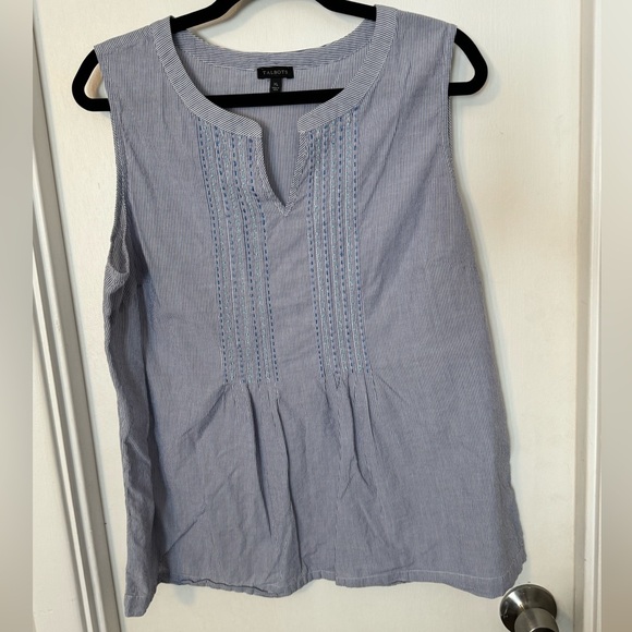 Talbots Tops - Talbots striped tank top with embroidery and beads size XL